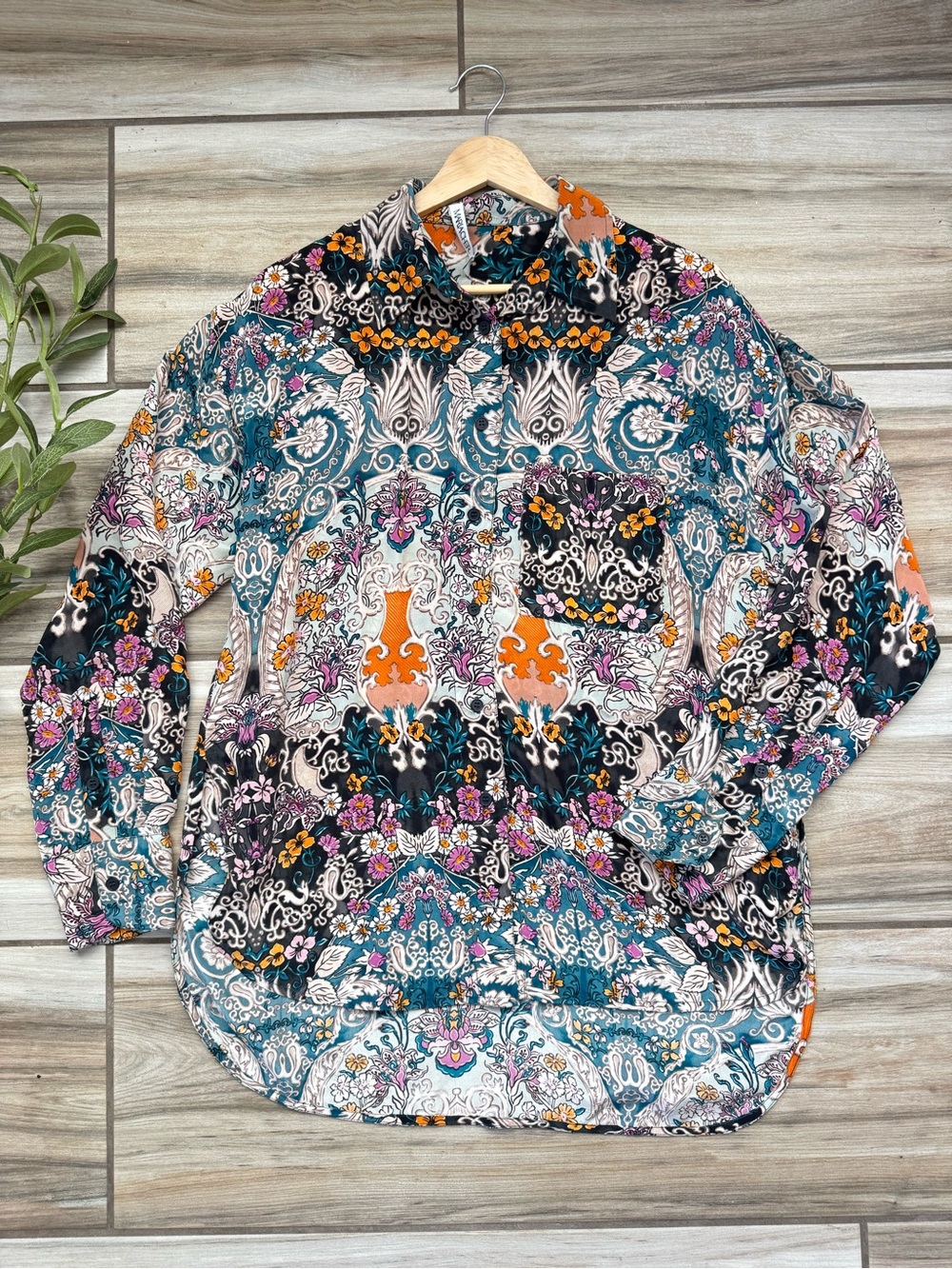 Maria Cher Silk Floral Paisley Shirt Size M Maximalist Boho Designer Blouse